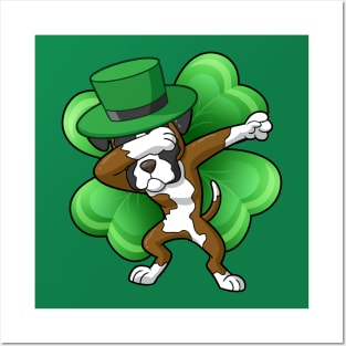 Dabbing Boxer Dog Irish St Patricks Day Posters and Art